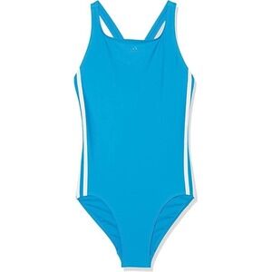 Adidas Girls' One Piece Swimsuit Blue White Stripes Athletic Swimwear Sz S